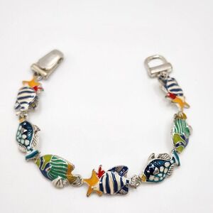 Tropical Fish Link Bracelet Multicolor Enamel Starfish Ocean Magnetic Clasp